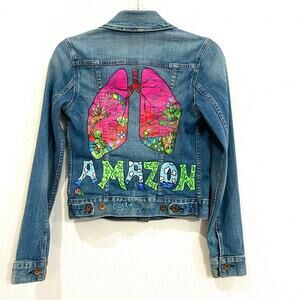 Levi's Art to Wear Unique Hand Painted One-of-a-Kind Denim Trucker Jacket Small